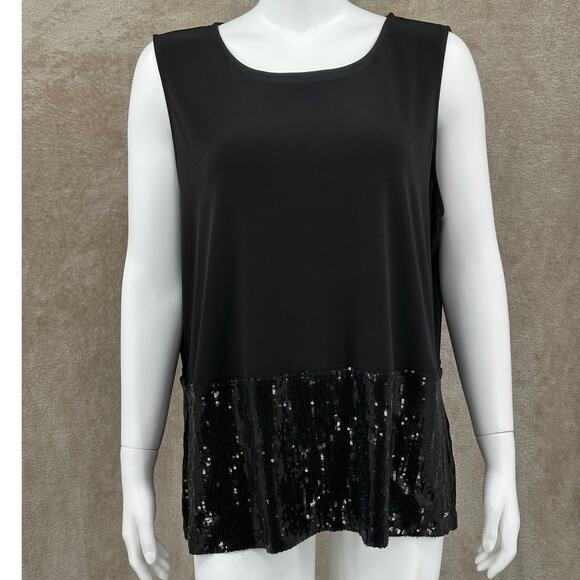 Calvin Klein Top Womens 1X Black Sleeveless Sequins Party Sparkly Fairy Grunge - Picture 1 of 13